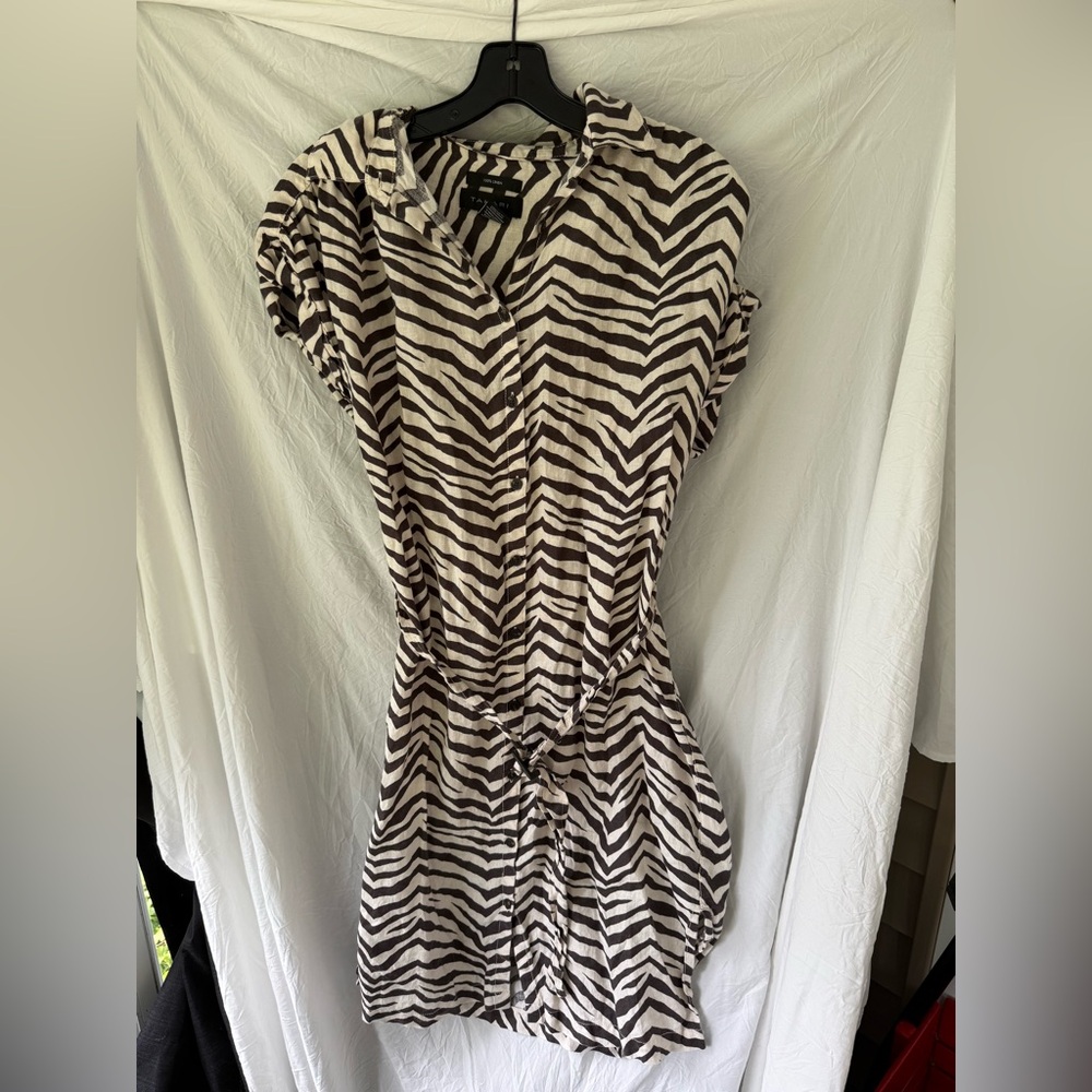 Tahari Brown and White Zebra Print Linen Dress